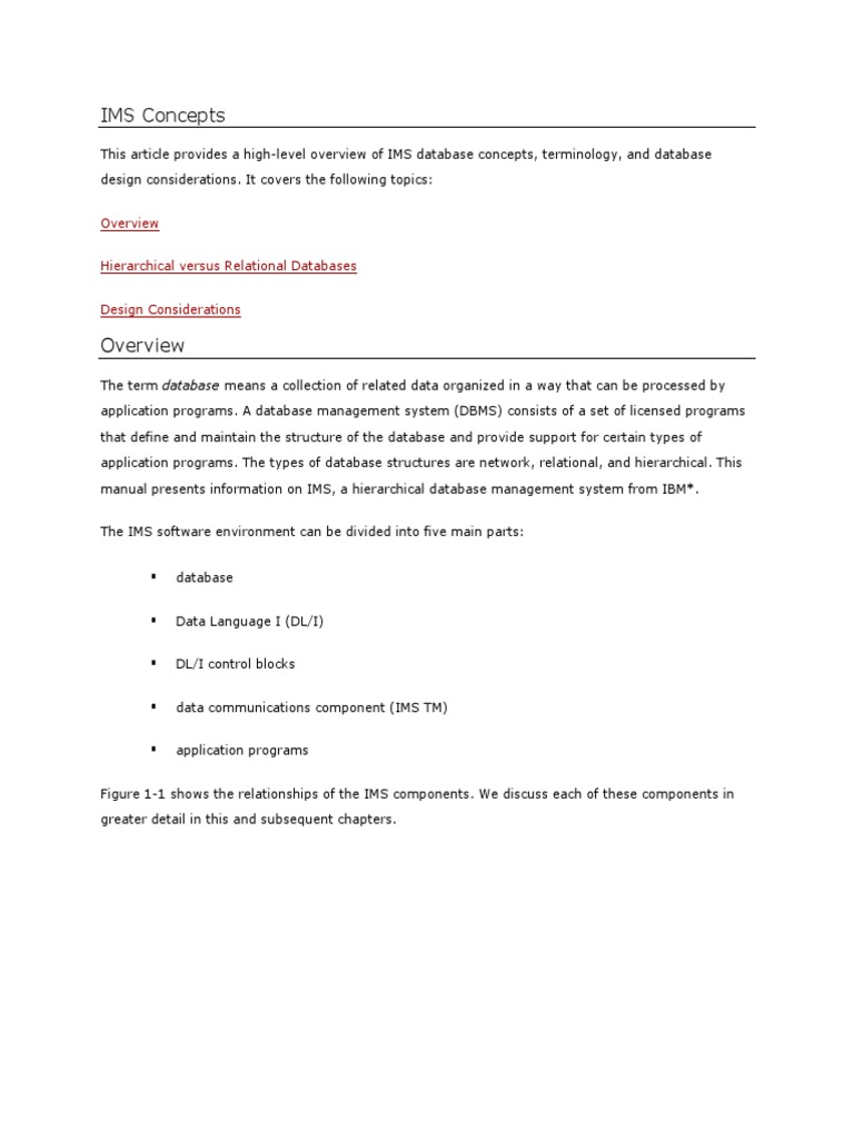 Ims Concepts Hierarchical Versus Relational Databases Design