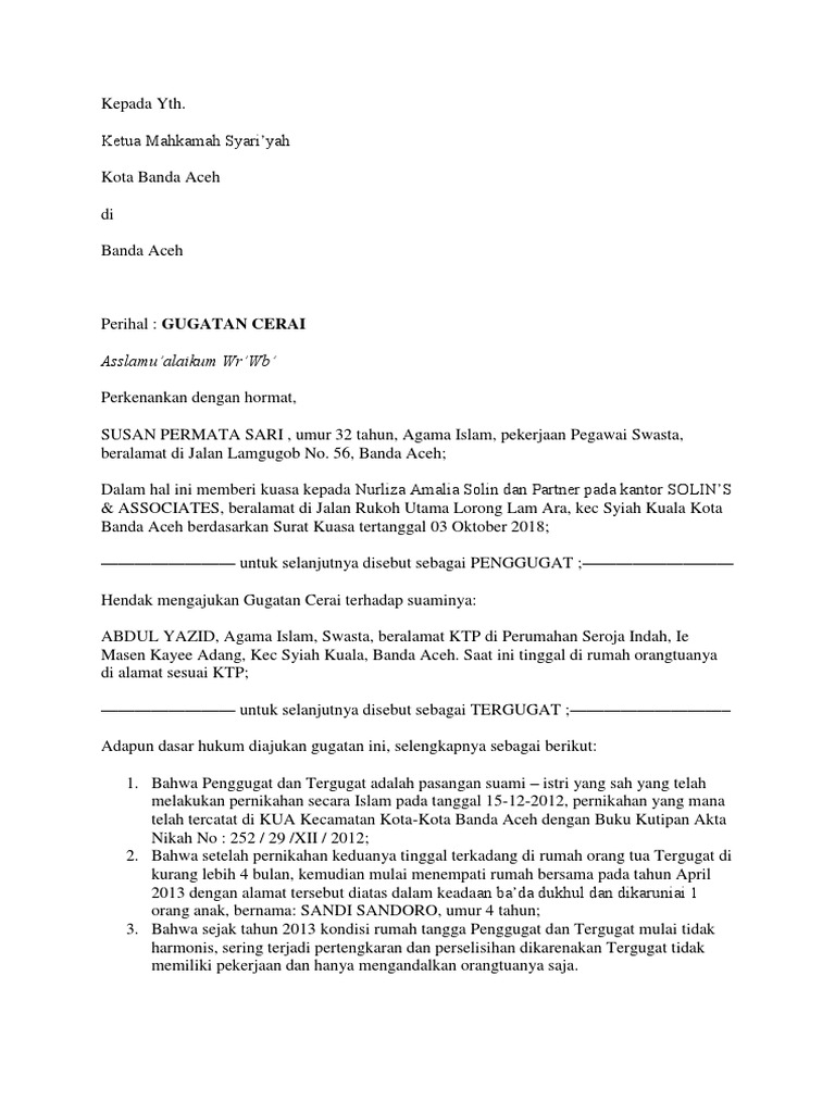 Contoh Surat Gugatan Ptun Banda Aceh Kumpulan Contoh Surat