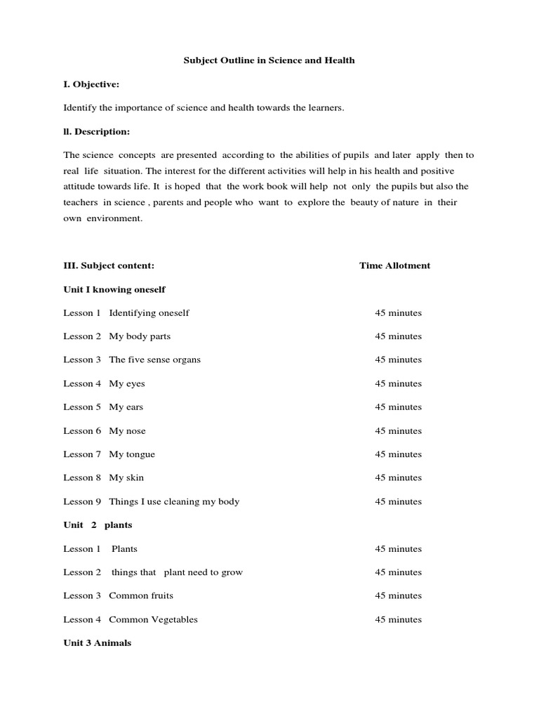 Subject Outline in Science and Health | PDF | Science & Mathematics