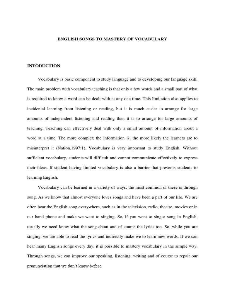 Mastery Vocabulary Using Song | PDF | Vocabulary | Language Education