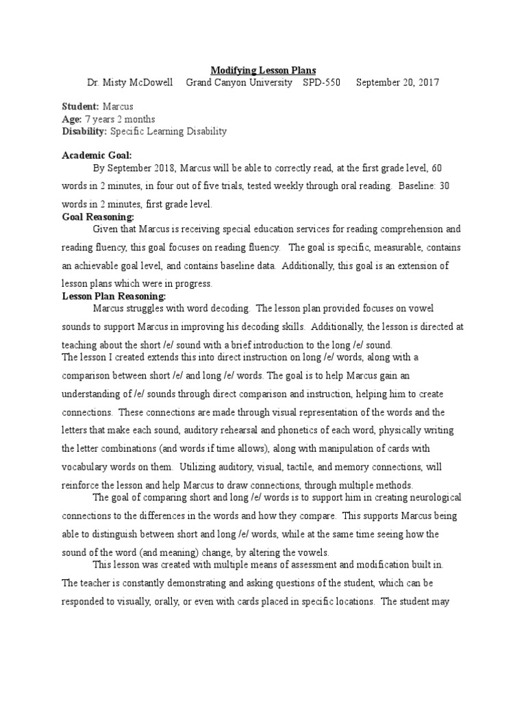 Modifying Lesson Plans for Reading Fluency | PDF | Reading (Process ...