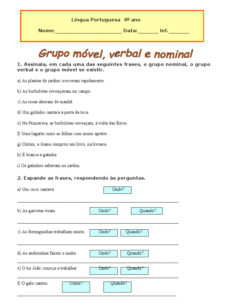 Classifique Em Frase Nominal Ou Frase Verbal