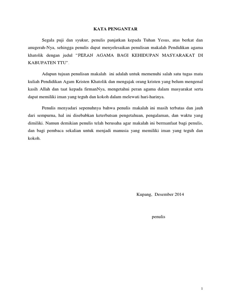 Banjir 62: Contoh Kata Pengantar Makalah Agama Kristen