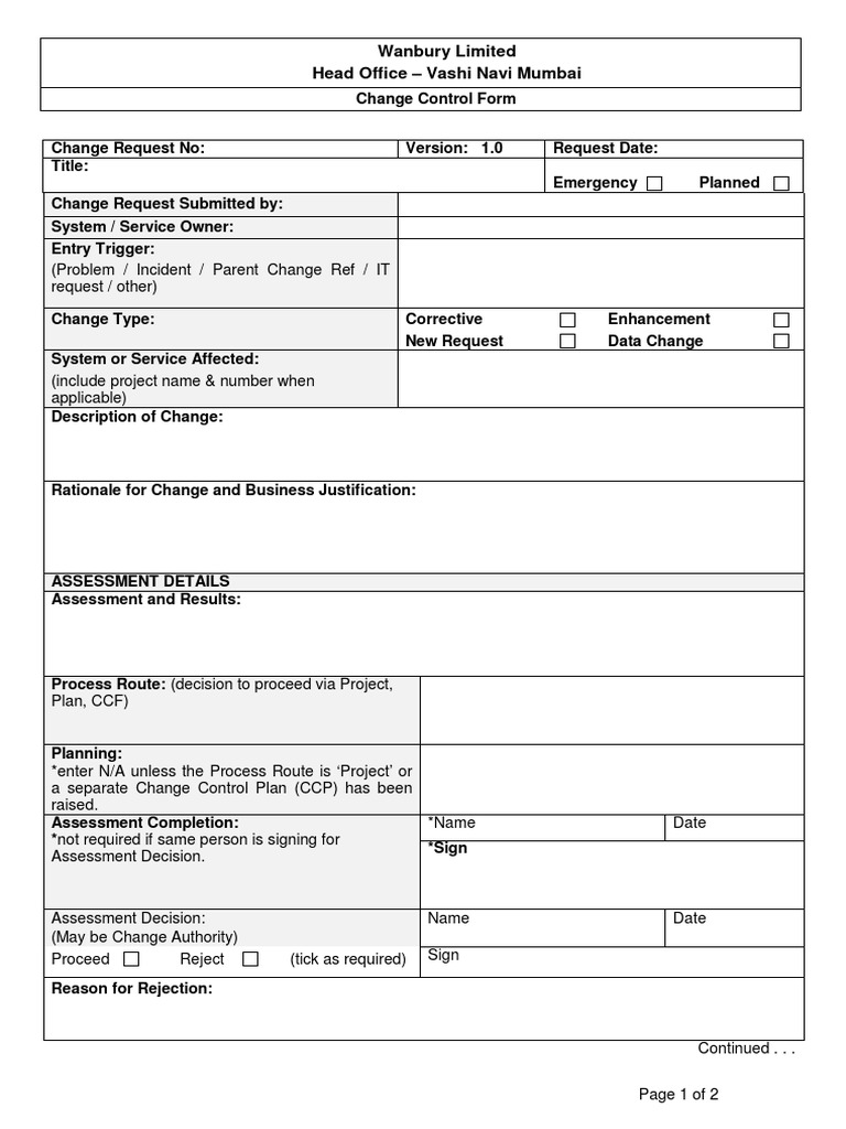 IT Change Control Form | PDF | Computing | Government