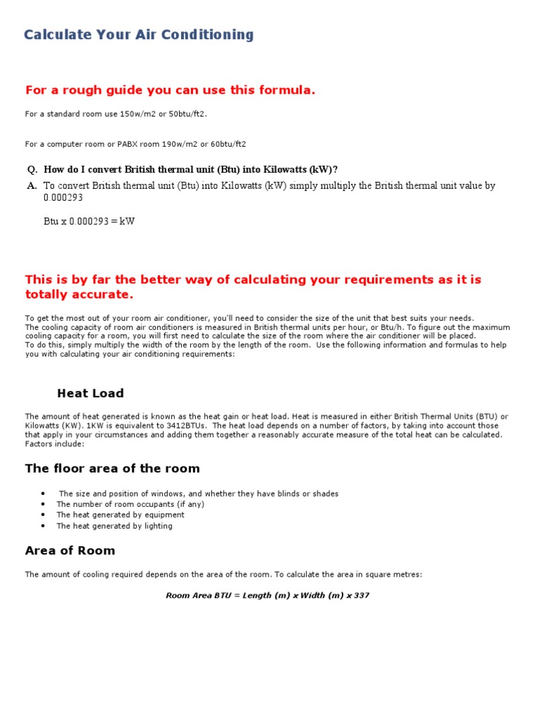 Air Conditioning Load Calculation Guide | PDF | British Thermal Unit ...