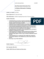 Student Dissertation Declaration Form MSC in Business Information Technology