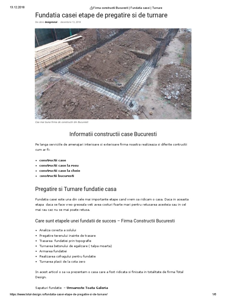 Firma Constructii Bucuresti Fundatia Casei Turnare