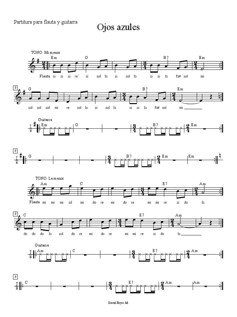 Madurar Política Investigación ojos azules partitura para flauta