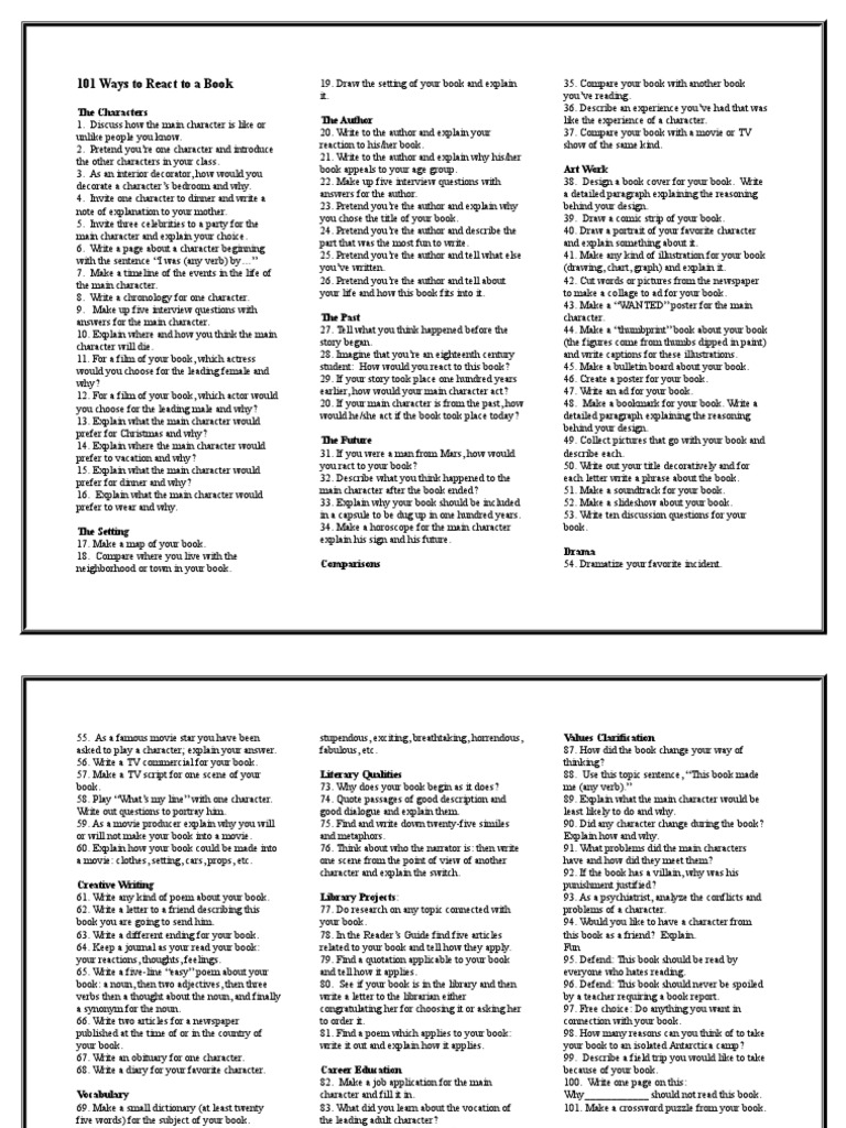 101 Ways To React To A Book | PDF | Books | Narration