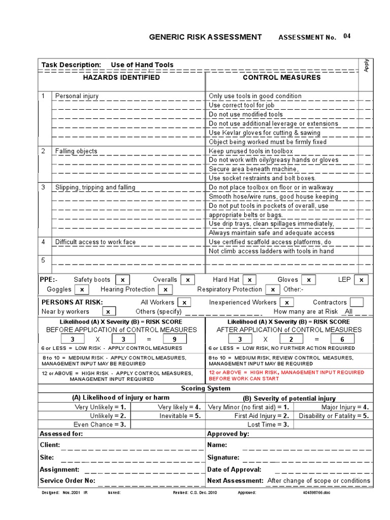 04, Use of Hand Tools PDF Risk Assessment Risk