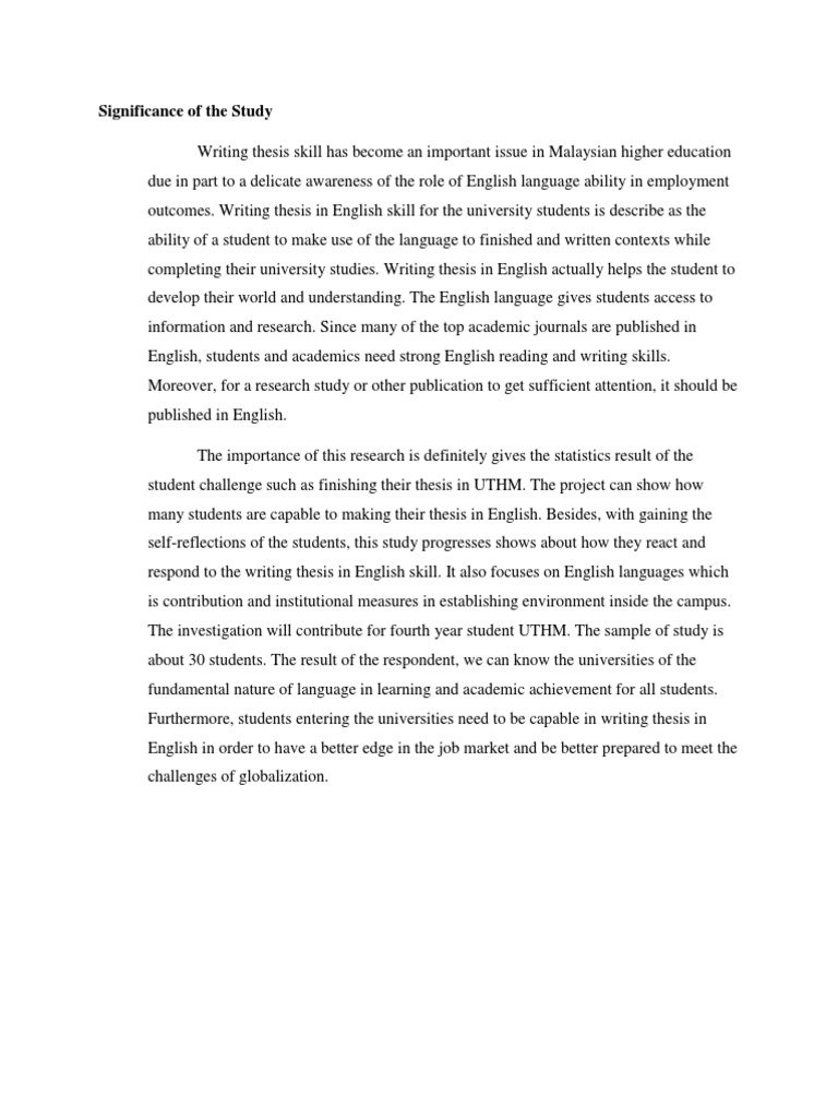 Significance of the study pdf thesis english language