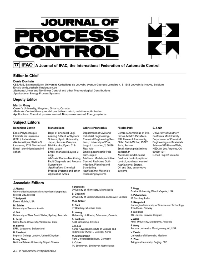 Editorial Board - 2018 - Journal of Process Control | PDF | Science And ...