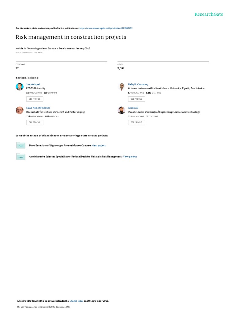 Risk Management in Construction Projects | PDF | Risk | Risk Management