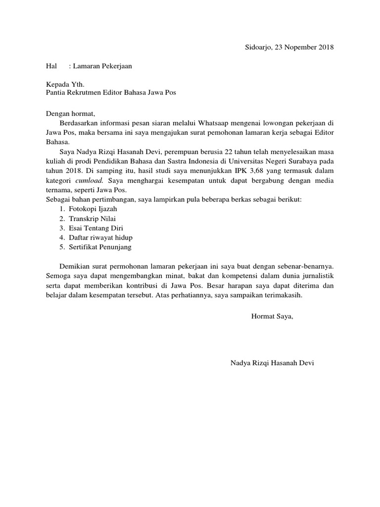 Contoh Surat Lamaran Kerja Docx Contoh Surat Robi - vrogue.co