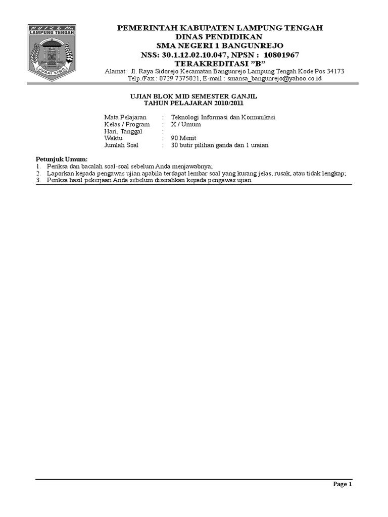 Latihan Soal Tik Kelas X Mid Semester Genap Doc