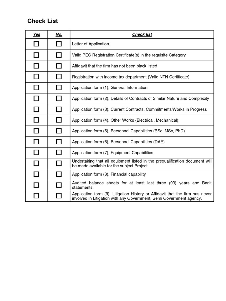Prequalification Application Checklist | PDF | Banks | Business