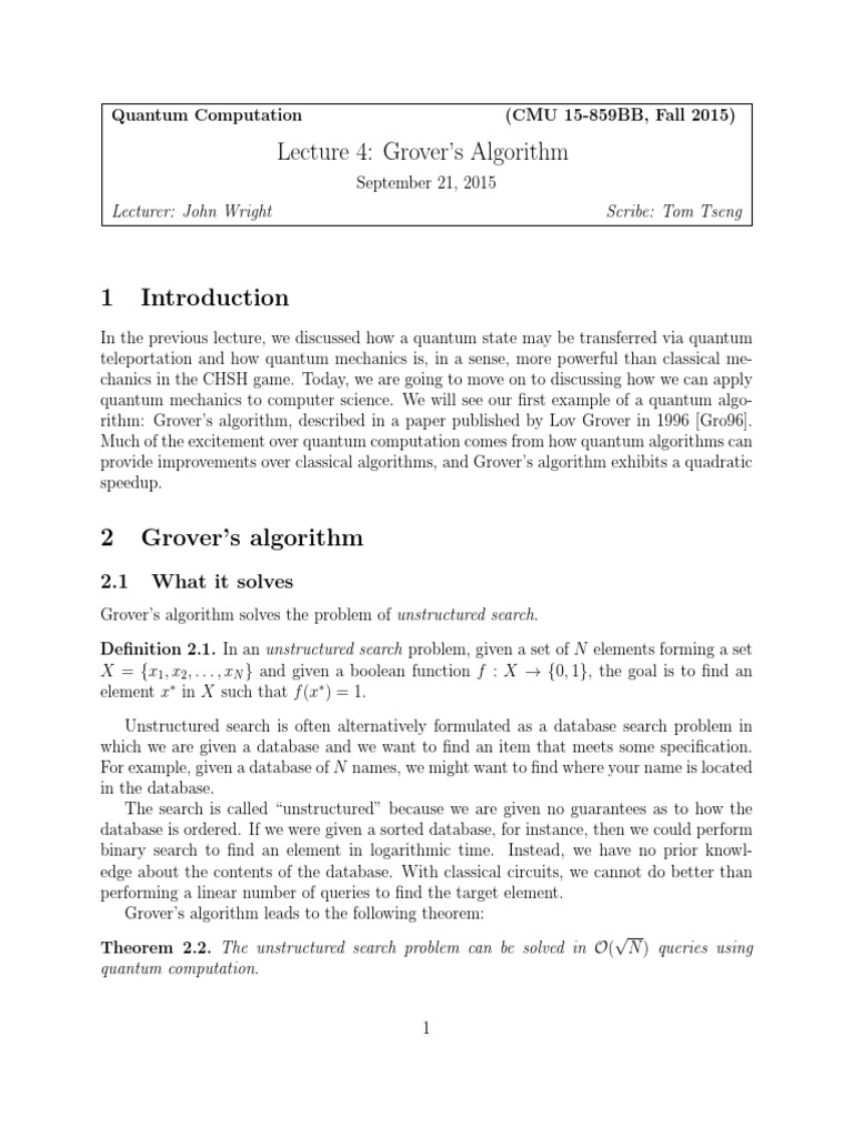 Grover Lecture04 | PDF | Time Complexity | Quantum Computing