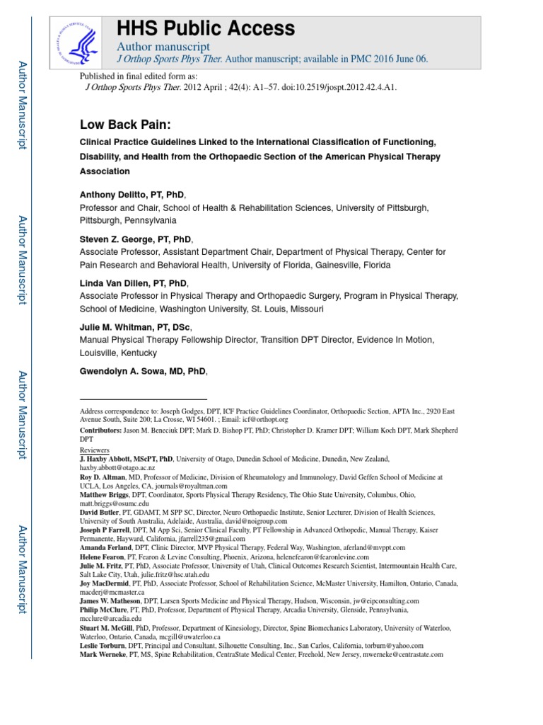 Low Back Pain Clinical Guidelines | PDF | Low Back Pain | Physical Therapy
