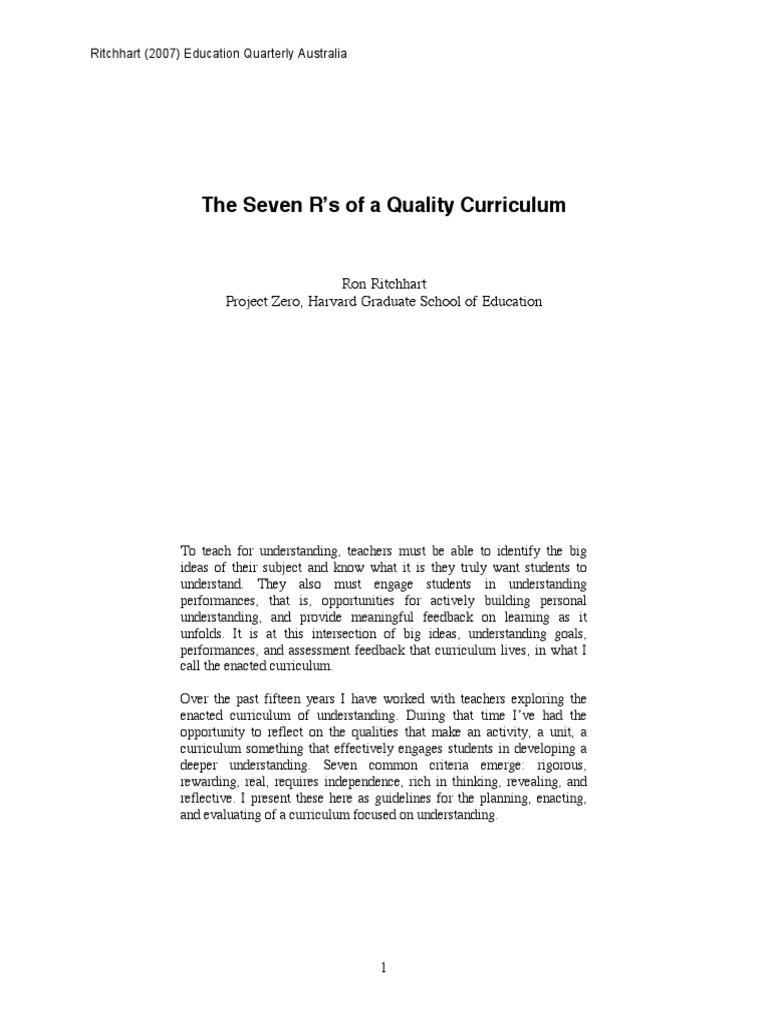 The 7Rs of Quality Curriculum | PDF | Curriculum | Education Theory