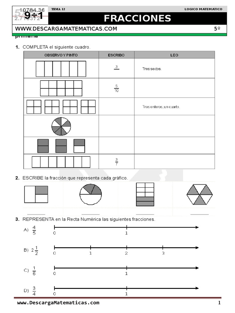 Ejercicios de Fracciones 5º Primaria | PDF