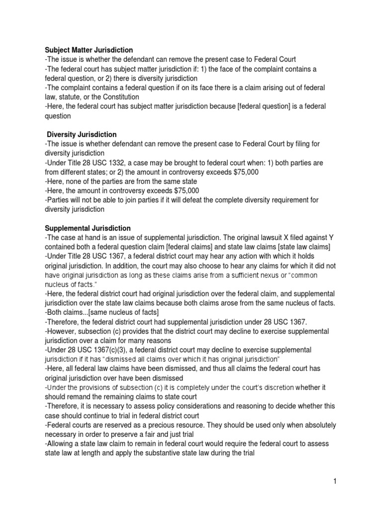 Analysis of Federal Jurisdiction, Venue, and Personal Jurisdiction
