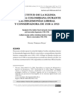 La Actitud de La Iglesia Católica Colombiana Durante Las Hegemonías Liberal y Conservadora de 1930 a 1953