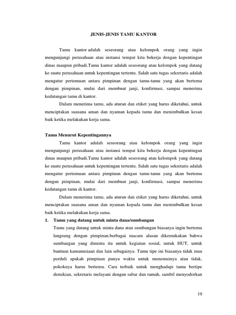  Pengertian  Dan Jenis Tamu  Kantor 