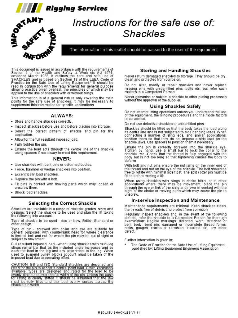 Instructions For Safe Use Shackles | PDF | Nut (Hardware) | Screw