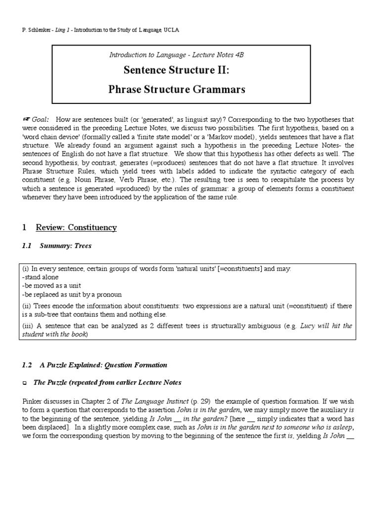 Sentence Structure II: Phrase Structure Grammars: Introduction To ...