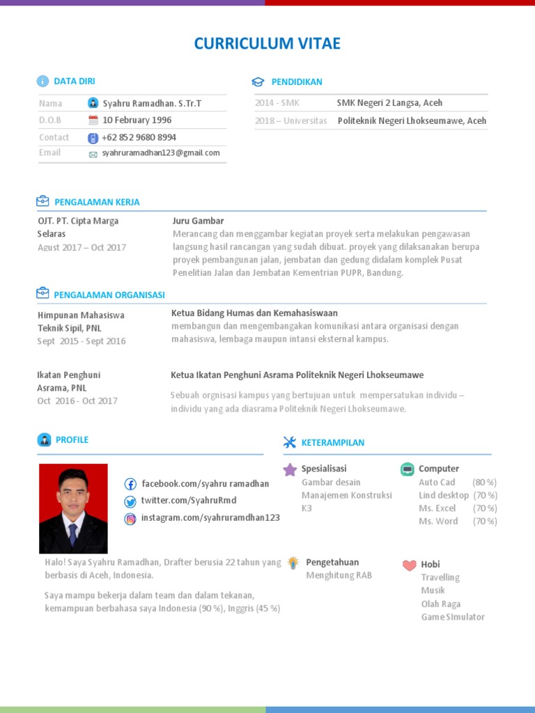 Contoh CV Bahasa Inggris Mahasiswa | PDF