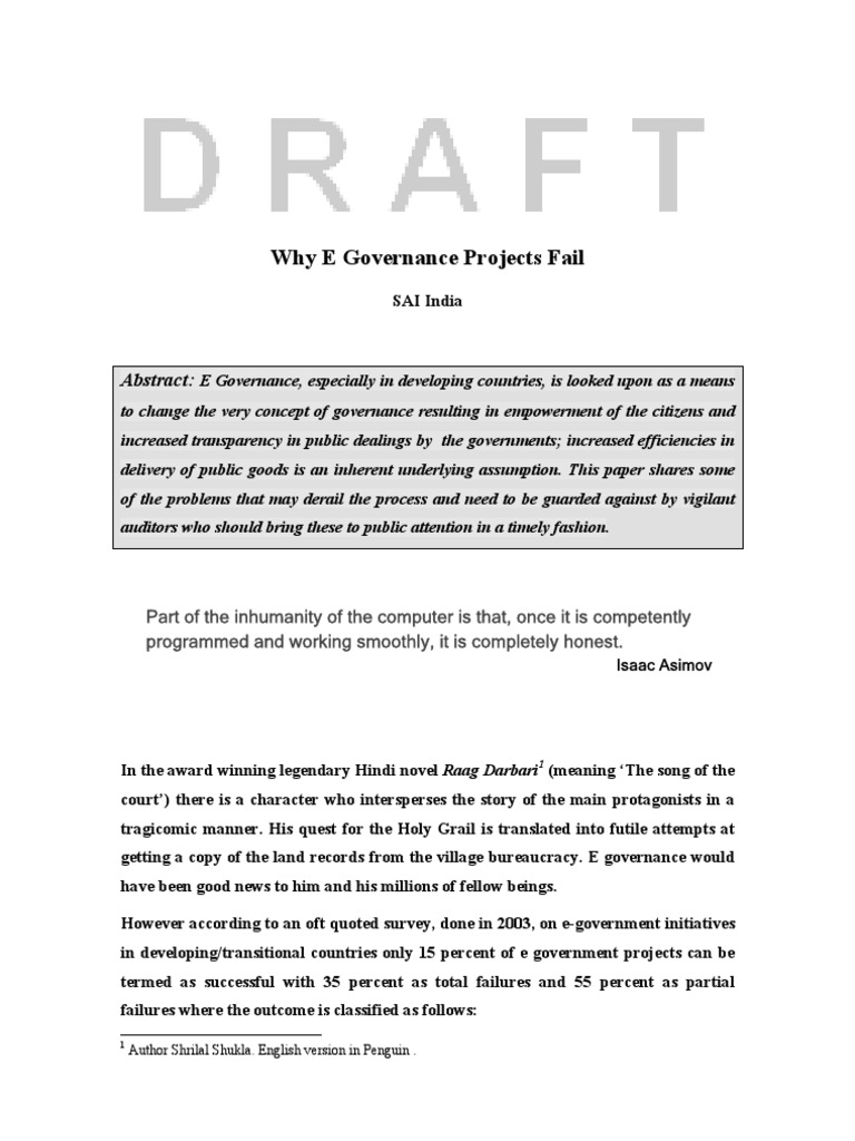 Reasons for E-Governance Project Failures | PDF