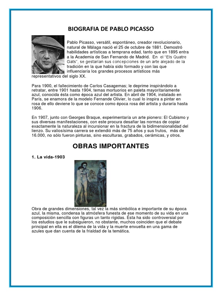 Biografia de Pablo Picasso | PDF | Pablo Picasso Cubismo