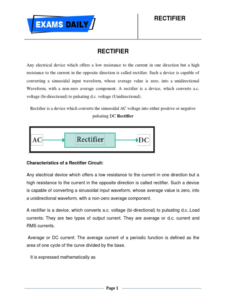 Rectifier Characteristics of A Rectifier Circuit PDF Rectifier