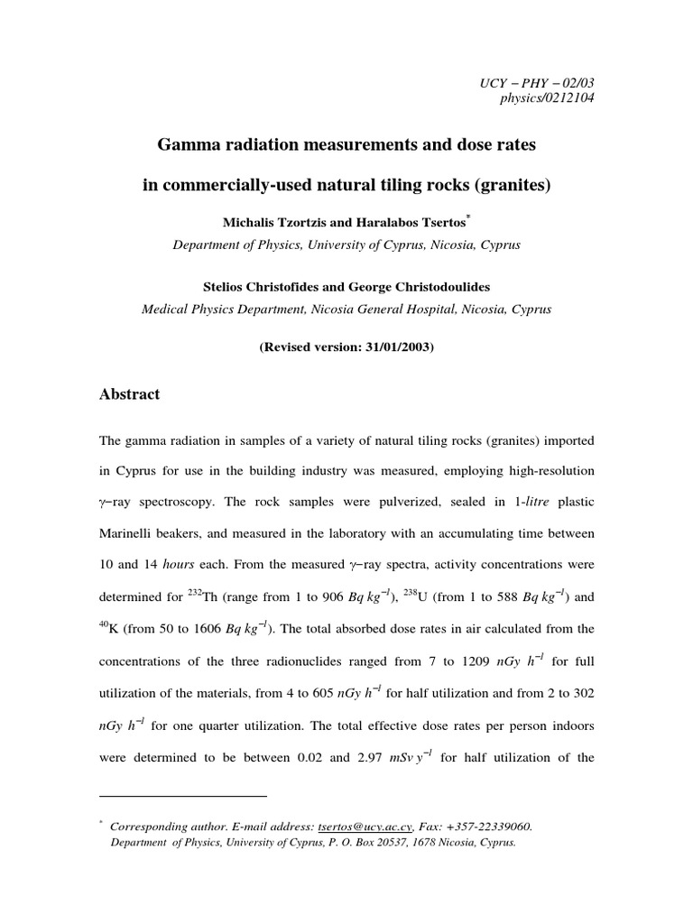 Gamma Radiation in Natural Granites | PDF | Radioactive Decay | Igneous ...