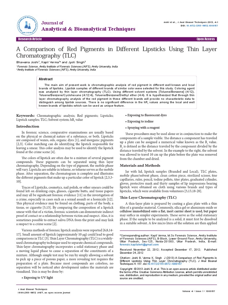Red Pigments PDF Thin Layer Chromatography Chromatography