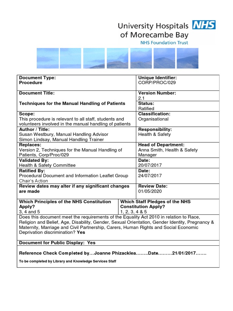 Patient Manual Handling Techniques | PDF | Chair | National Health Service