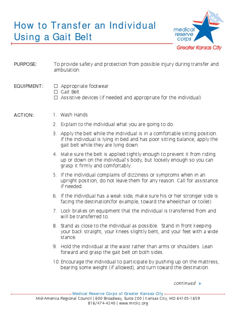 Transfer Using Gait Belt PDF | PDF | Walking | Wheelchair