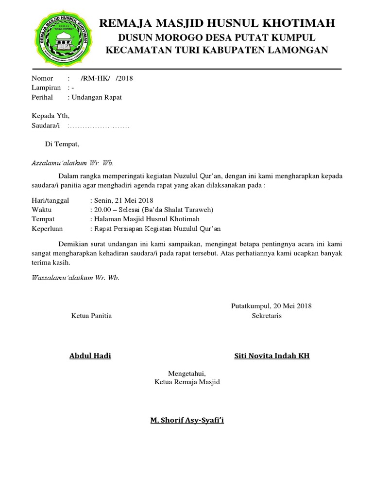 98 Contoh Undangan Nuzulul Quran Doc HD
