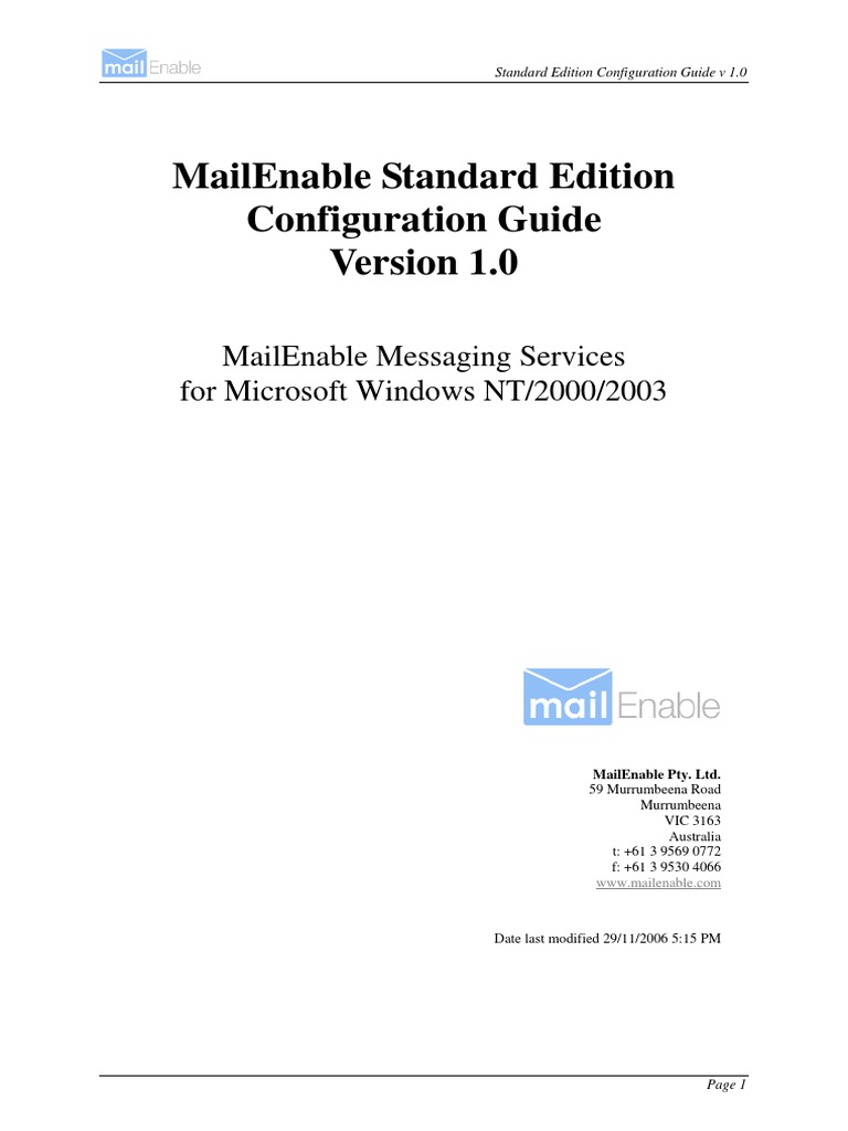 Mailenable Standard Edition Configuration Guide: Mailenable Messaging ...