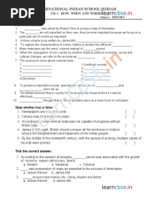 Cbse Class 8 History Worksheet How When and Where