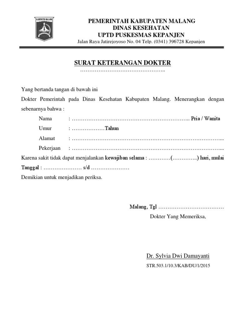 Surat Keterangan Dokter Kabupaten Malang