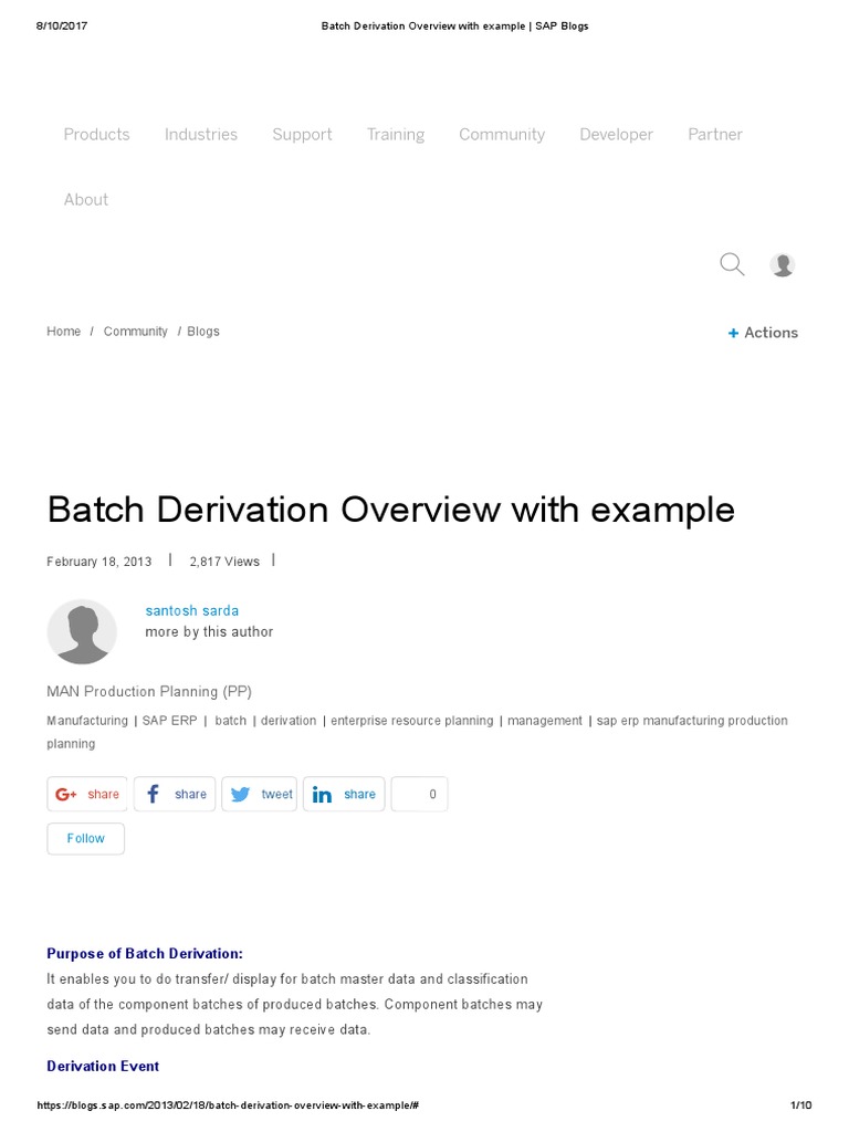 Batch Derivation Overview With Example - SAP Blogs | PDF | Information ...