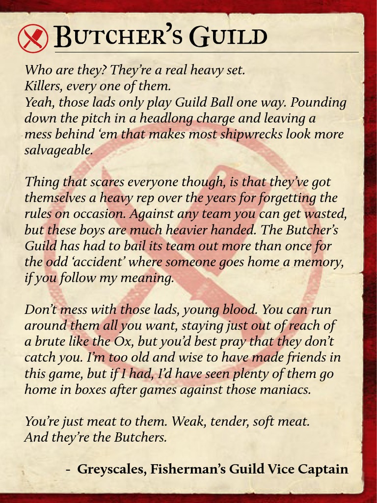 Butcher's Guild Overview in Guild Ball | PDF | Sports | Leisure