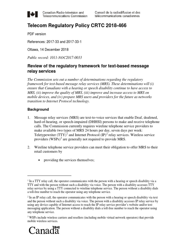 CRTC's Review of The Regulatory Framework For Text-Based Message Relay ...