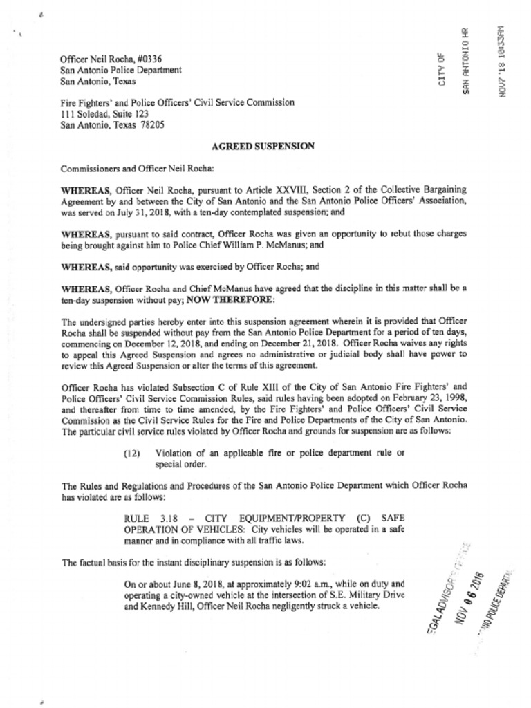 Officer Rocha - Notice of Suspension | PDF