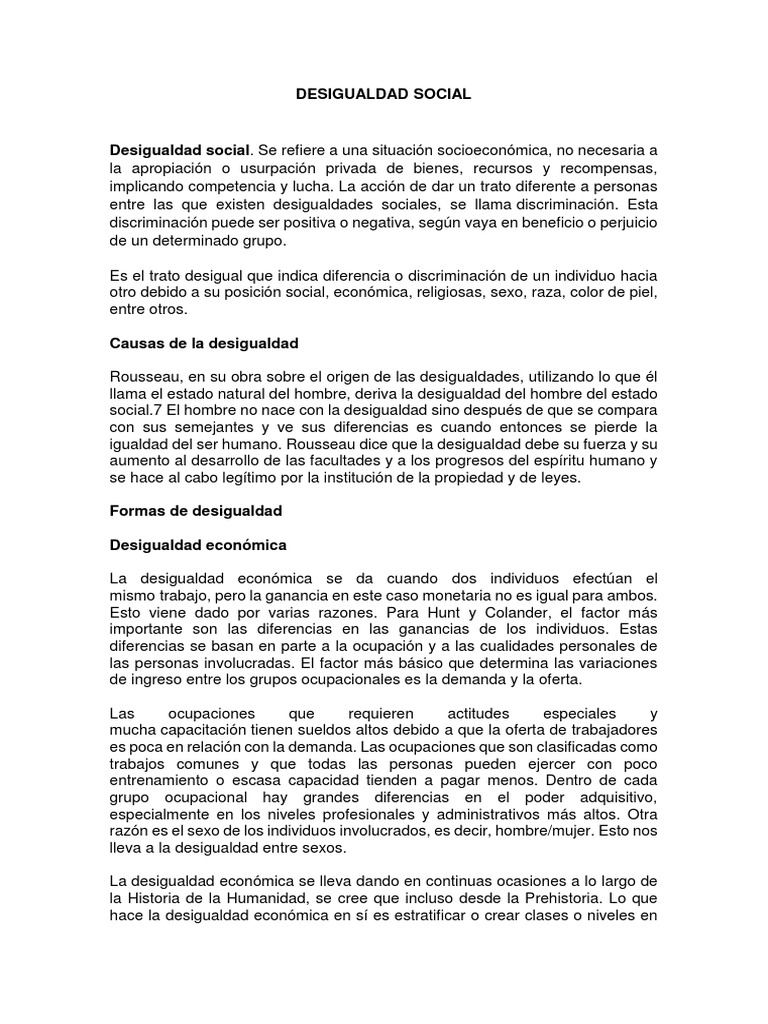 Desigualdad Social: Causas y Tipos | PDF | Desigualdad social ...