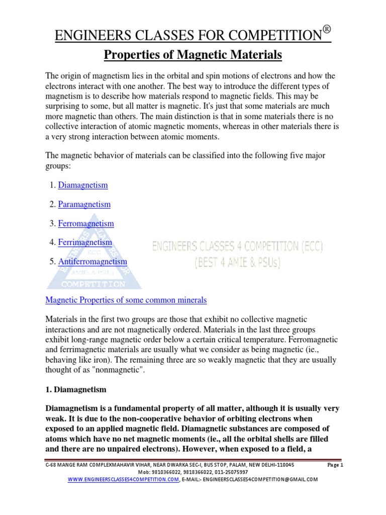 Properties of Magnetic Materials | PDF | Magnetism | Ferromagnetism