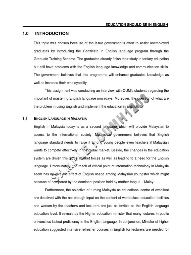 Oumh1203 Sample Assignment English As A Second Or Foreign Language Malaysia