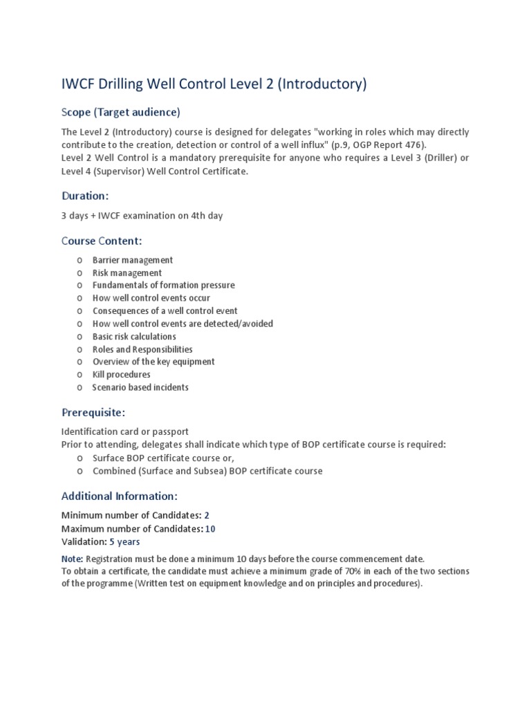 IWCF Level 2 Well Control Course Guide | PDF | Business | Technology ...