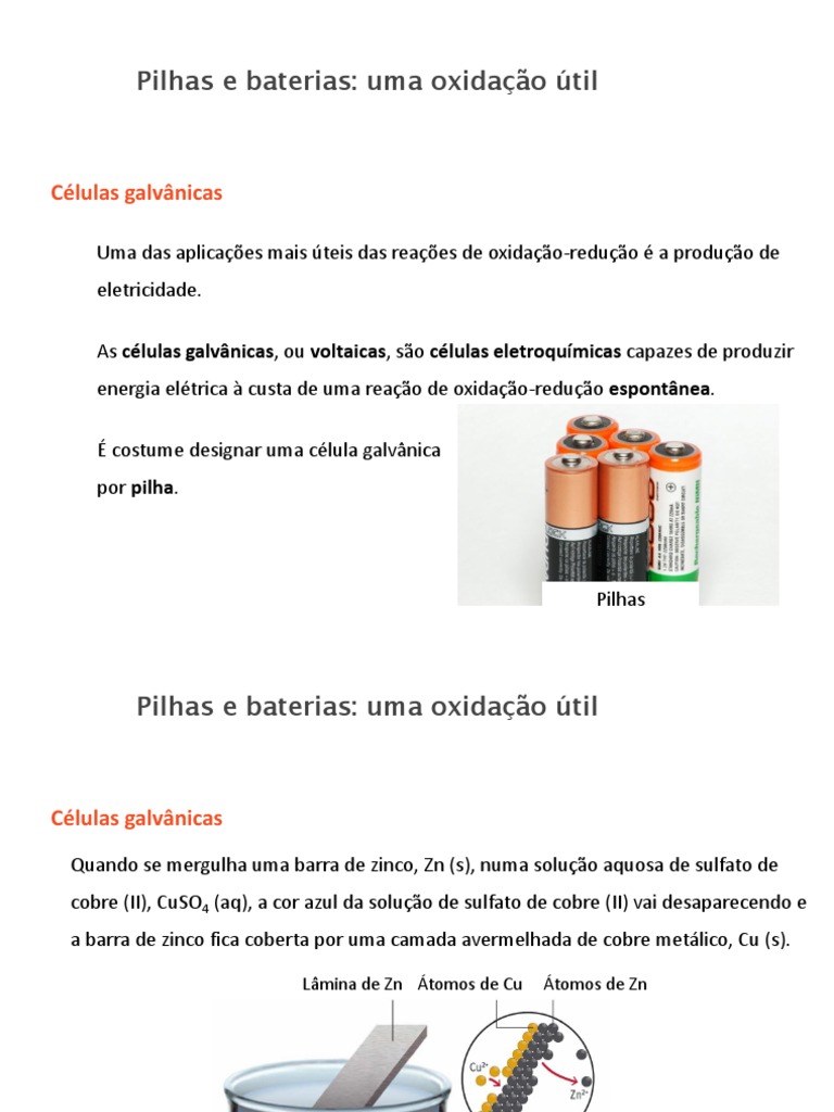 Reações de Oxidação em Pilhas | PDF | Eletrodo | Eletroquímica